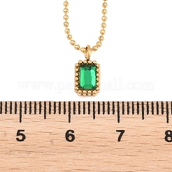 304 Stainless Steel Pave Cubic Zirconia Green Pendant Ball Chain Necklaces for Women&nbsp;NJEW-B083-02G-01