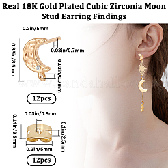 12Pcs Crescent Moon Brass Micro Pave Clear Cubic Zirconia Stud Earring Findings&nbsp;KK-BBC0009-89