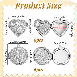 12Pcs 2 Styles Stainless Steel Round Locket Pendants&nbsp;STAS-GA0002-05