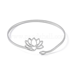 Non-Tarnish Hollow Out Lotus 304 Stainless Steel Open Cuff Bangles for Women&nbsp;BJEW-G701-01P