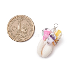 Natural Cowrie Shell & Dyed Natural Trochid Shell Nuggets Beaded Pendants&nbsp;PALLOY-JF04584-02