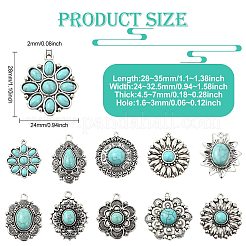 20Pcs 10 Styles Alloy Pave Synthetic Turquoise Pendants&nbsp;FIND-CJ0004-29