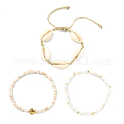 3Pcs 3 Styles Natural Mixed Cowrie Shell Beads Adjustable Bracelets&nbsp;BJEW-JB13915
