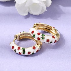 Cherry Pattern Brass Enamel Hoop Earrings&nbsp;EJEW-G471-01G-01