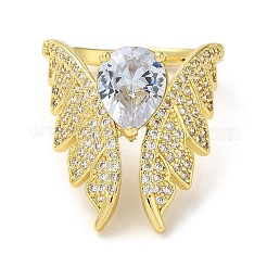 Rack Plating Brass Micro Pave Clear Cubic Zirconia Open Cuff Rings&nbsp;RJEW-M162-03G