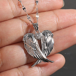 Heart Wing Brass Clear Cubic Zirconia Pendant Necklaces for Women&nbsp;FS-WGF93AE-01