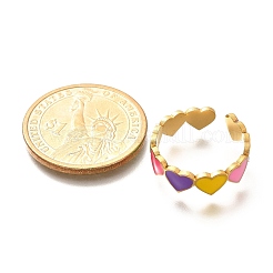 201 Stainless Steel Enamel Open Cuff Ring for Women&nbsp;RJEW-A053-04G-02