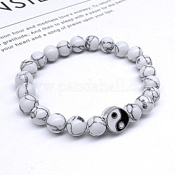 Natural Howlite Beaded Stretch Bracelets with Yin-yang&nbsp;JE8006-2