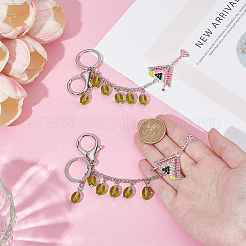 2Pcs Alloy Rhinestone Wine Glass Charm with K9 Glass Bead Keychains&nbsp;KEYC-OC00010