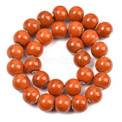 Handmade Fancy Antique Glazed Porcelain Ceramic Round Beads Strands&nbsp;PORC-L019-13mm-03