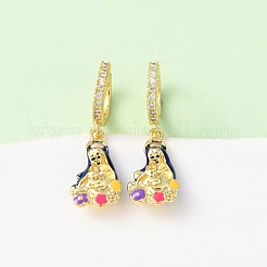 Brass Micro Pave Cubic Zirconia Human Hoop Earrings&nbsp;EJEW-A149-05G