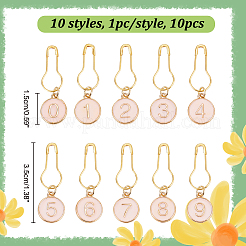 10Pcs 10 Style Flat Round with Number Alloy Enamel Pendant Stitch Marker&nbsp;HJEW-NB00008