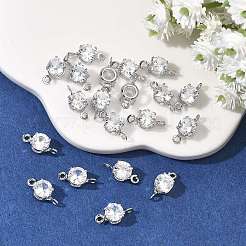SHEGRACE Brass Pave Cubic Zirconia Flat Round Connector Charms&nbsp;XGRQ2O361-435A-P