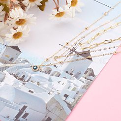 Brass Micro Pave Clear Cubic Zirconia Pendant Necklaces & Paperclip Chain Necklaces Set&nbsp;NJEW-JN03354-04
