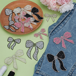 14Pcs 7 Styles Bowknot Rhinestone with Plastic Pearl Cloth Patches&nbsp;PATC-FG0002-62