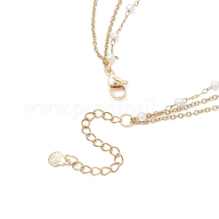 Brass Pave Clear Cubic Zirconia Pendant 304 Stainless Steel & Imitaiton Pearl Link Chain 3 Layer Necklaces for Women&nbsp;NJEW-JN05472-02
