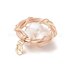 Natural Cultured Freshwater Pearl Copper Wire Wrapped Bird Egg Nest Pendants&nbsp;PALLOY-TA00228-02