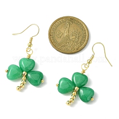 Saint Patrick's Day Clover Natural Malaysia Jade Dangle Earrings&nbsp;EJEW-JE05362