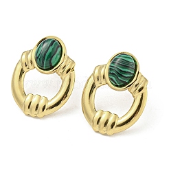 Ion Plating(IP) Real 18K Gold Plated 304 Stainless Steel Oval Stud Earrings&nbsp;EJEW-Z042-03A