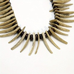 Bohemian Natural Coconut Triangle & Rondelle Wood Beaded Cotton Cord Bib Necklaces&nbsp;FS-WG1FFFB-01