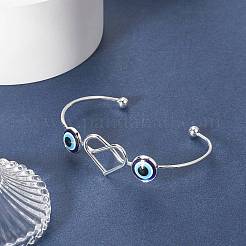 Resin Evil Eye with Heart Cuff Bangle&nbsp;BJEW-JB09340