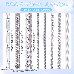 8Pcs 8 Styles Stainless Steel Chain Necklace Sets&nbsp;NJEW-SC0001-61