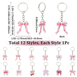 12Pcs 12 Styles Bowknot Acrylic Pendant Keychains&nbsp;KEYC-SP0001-55A