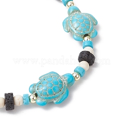 Synthetic Turquoise & Natural Lava Rock Beads Stretch Bracelets for Men Women&nbsp;BJEW-JB11988-02