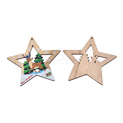 Christmas Theme Single-Sided Printed Wood Big Pendants&nbsp;WOOD-N005-62