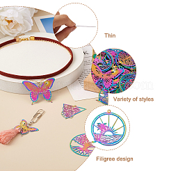 48Pcs 12 Styles Ion Plating(IP) 201 Stainless Steel Filigree Pendants&nbsp;STAS-BY0001-07