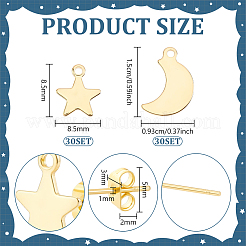 60Pcs 2 Styles Star & Moon 304 Stainless Steel Stud Earring Findings&nbsp;EJEW-PH0001-62