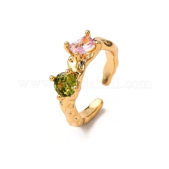 Brass Micro Pave Cubic Zirconia Cuff Rings for Women&nbsp;RJEW-F191-01G-01