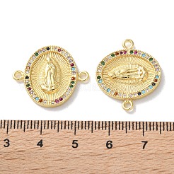 Rack Plating Brass Cubic Zirconia Virgin Mary Oval Connector Charms&nbsp;KK-C084-35B-G
