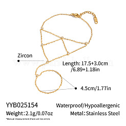 304 Stainless Steel Pavel Clear Cubic Zirconia Flat Round Tassel Cable Chain Ring Bracelets for Women&nbsp;CZ6446