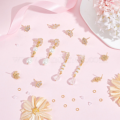 6 Pairs 3 Style Flower Brass Cubic Zirconia Stud Earring Findings&nbsp;KK-CN0003-19