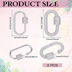 2Pcs 2 Styles Brass & Rhinestone & Cubic Zirconia Locking Carabiner&nbsp;KK-ME0004-97B