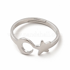 Non-Tarnish 304 Stainless Steel Star and Moon Adjustable Ring for Women&nbsp;RJEW-B027-15P