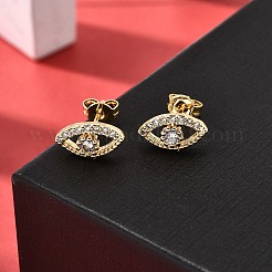 Eye Brass Micro Pave Clear Cubic Zirconia Stud Earrings&nbsp;EJEW-A135-01G