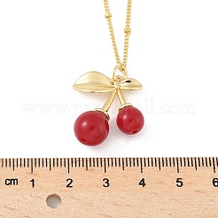 Brass Resin Fruit Cherry Pendant Satellite Chain Necklaces for Women&nbsp;NJEW-D306-02G-A