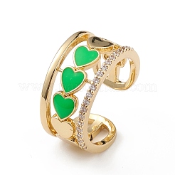Enamel Heart Open Cuff Ring with Clear Cubic Zirconia&nbsp;RJEW-L100-027G