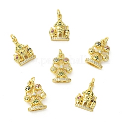 6Pcs 2 Styles Ferris Wheel & Castle Brass Micro Pave Cubic Zirconia Pendants&nbsp;KK-CJ0005-74