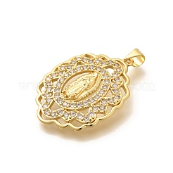 Religion Themed Rack Plating Brass Micro Pave Cubic Zirconia Pendants&nbsp;KK-L226-007G-14