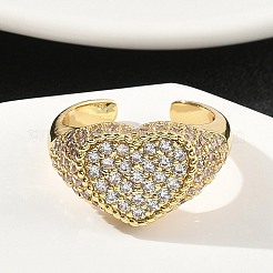 Heart Brass Micro Pave Cubic Zirconia Cuff Rings for Women&nbsp;RJEW-A069-11G-01