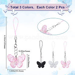 6Pcs 3 Colors Butterfly Acrylic Mobile Straps&nbsp;AJEW-GF0009-11