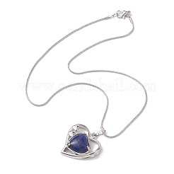 Heart Shaped & Hollow Out Natural Gemstone Pendant Necklaces&nbsp;NJEW-JN04594