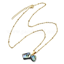 Natural Paua Shell Rectangle Heart Pendant 304 Stainless Steel Satellite Chain Necklaces for Women&nbsp;NJEW-JN06186
