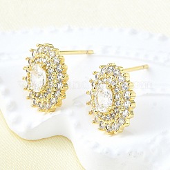 Brass Micro Pave Clear Cubic Zirconia Stud Earrings&nbsp;EJEW-F363-05G