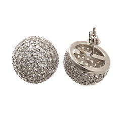 Half Round Brass Micro Pave Clear Cubic Zirconia Stud Earrings&nbsp;X-EJEW-C126-05P