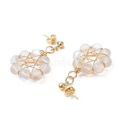 Flower Synthetic Moonstone Dangle Stud Earrings&nbsp;EJEW-JE06336-01