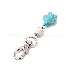 Tortoise Synthetic Turquoise and Natural Howlite & Lava Rock & Flower Amazonite Round Beaded Pendant Decoration&nbsp;HJEW-JM02295